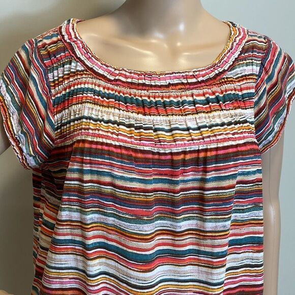 LOFT Ann Taylor colorful striped short sleeve top size M - Picture 2 of 7